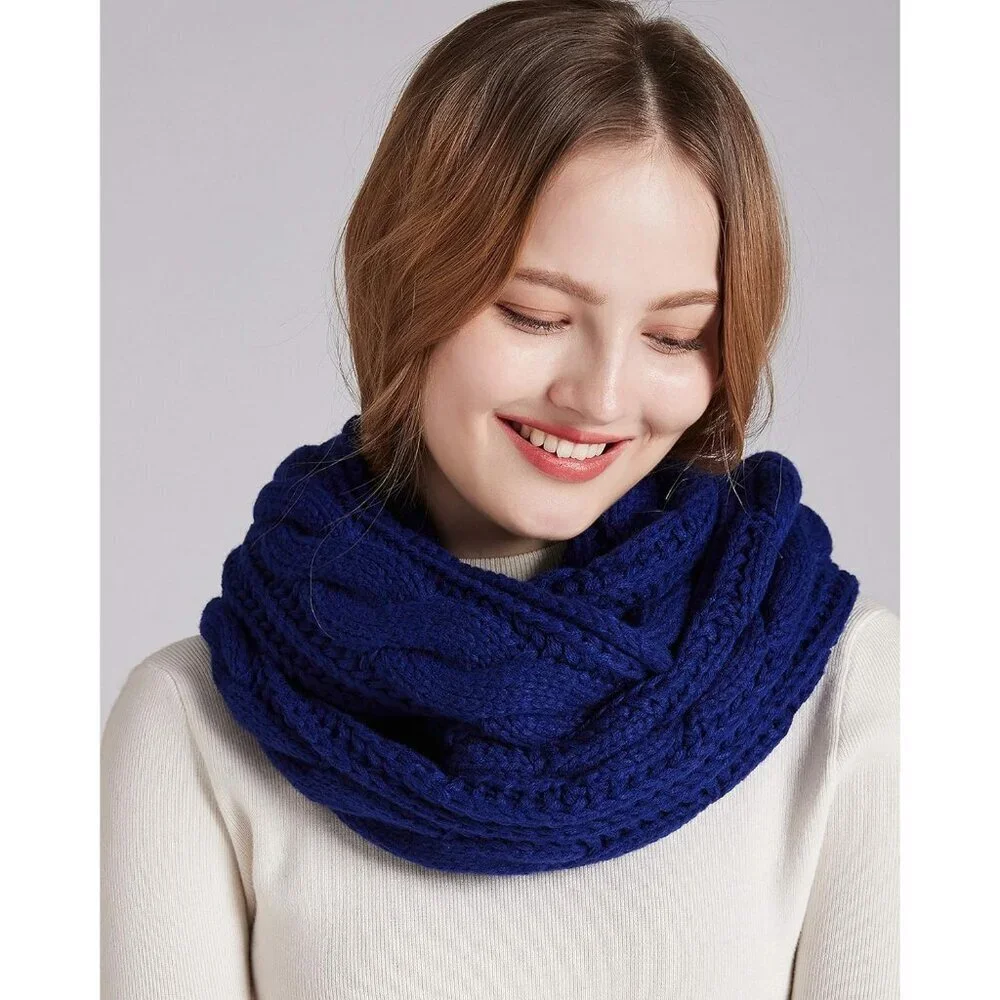 Women's Twist Royal Blue Thick Ribbed Knit Winter Infinity Circle Loop Scarf